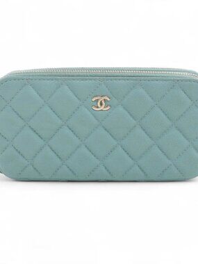 Chanel CC Logo Matelasse Caviar Skin Wallet on Chain Light Blue